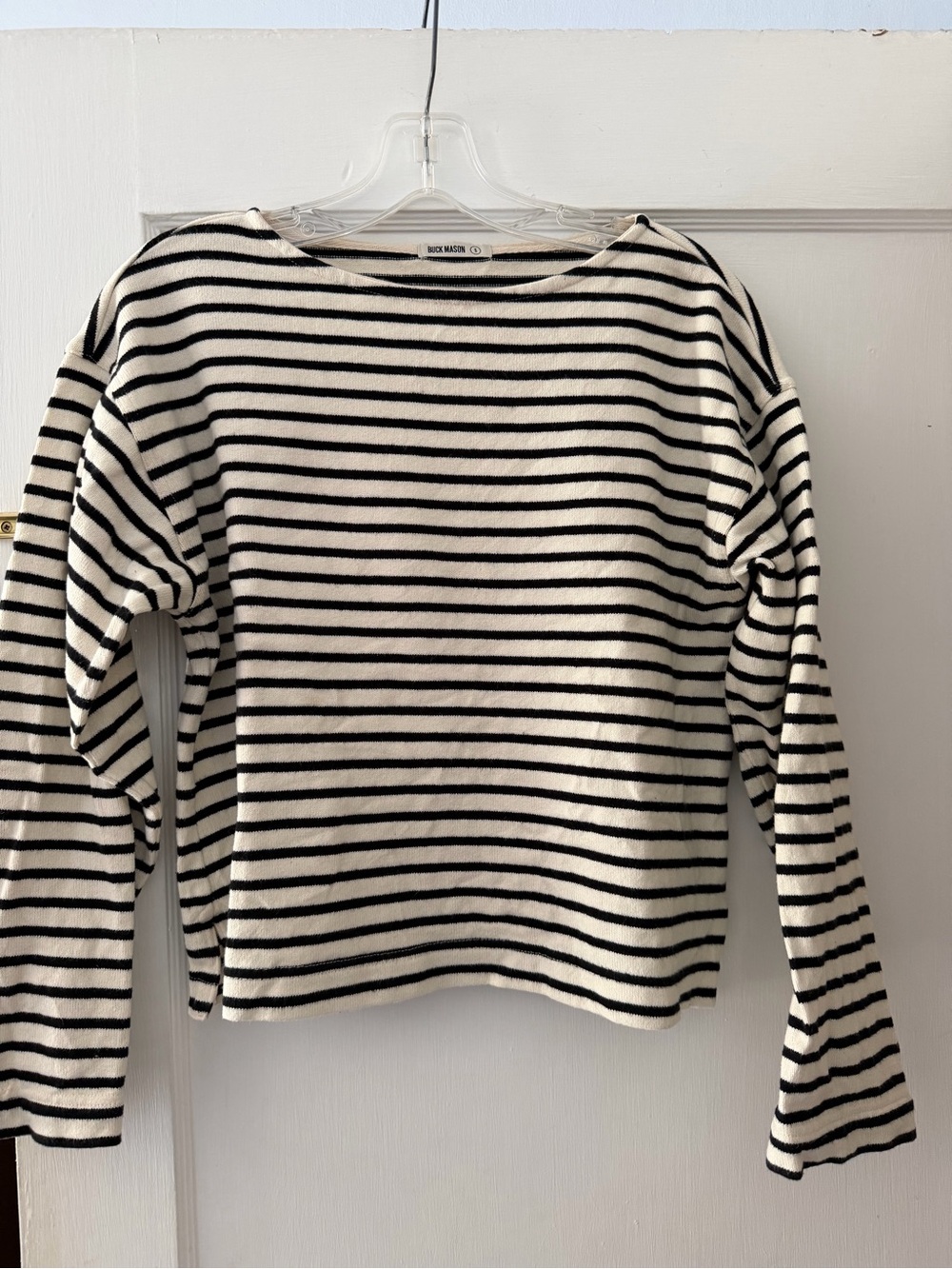 Buck Mason Black and Ivory Striped Knit Top
